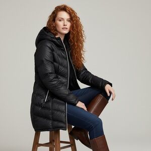 Calvin Klein Black Down Filled Puffer Hoodie Packable Coat Size S